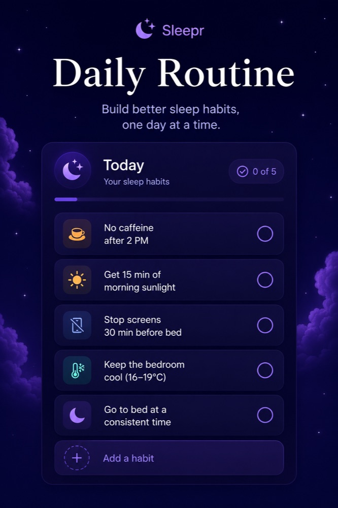 Sleepr daily routine checklist of sleep habits with progress